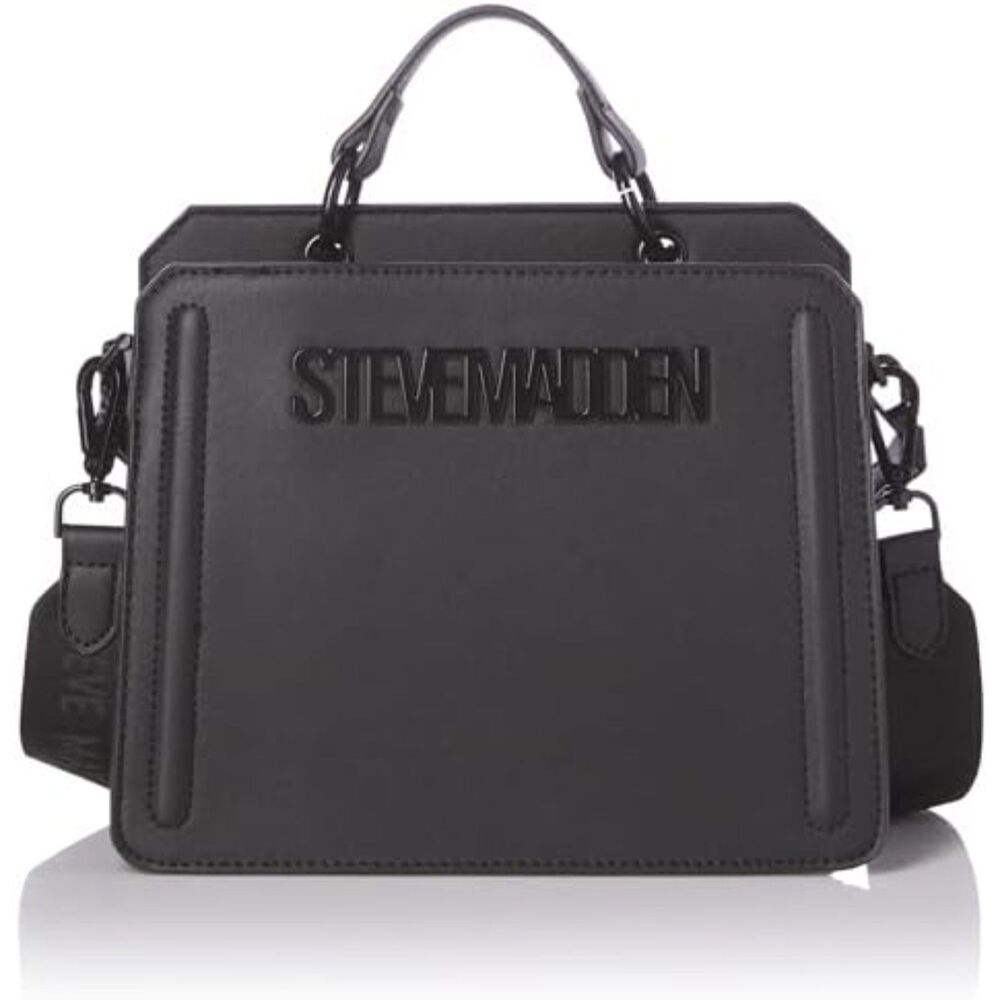 Steve Madden Womens Bevelyn Convertible Crossbody Bag Black Logo